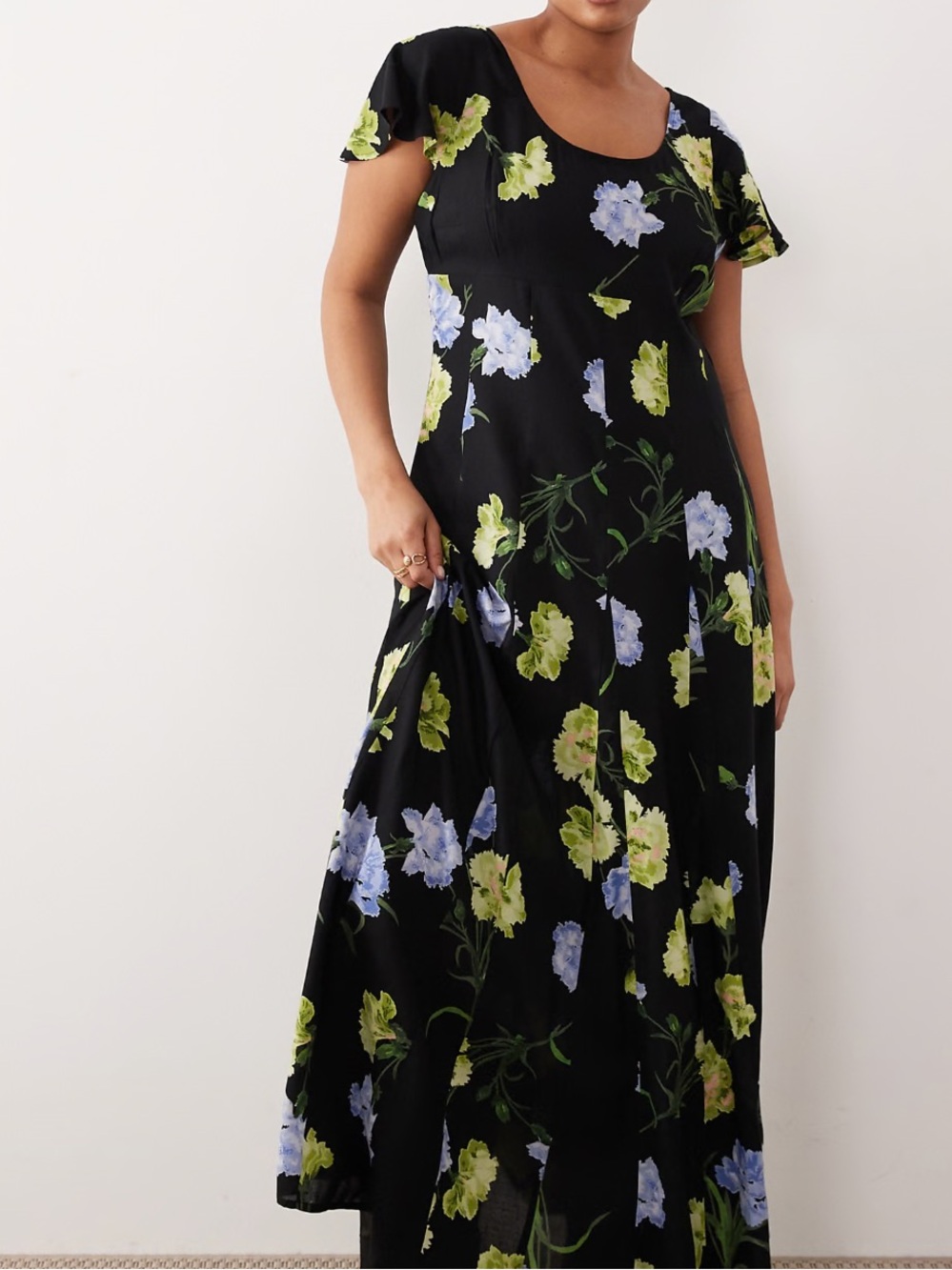 ASOS Black Floral Maxi Dress with Blue and Lime Blooms
